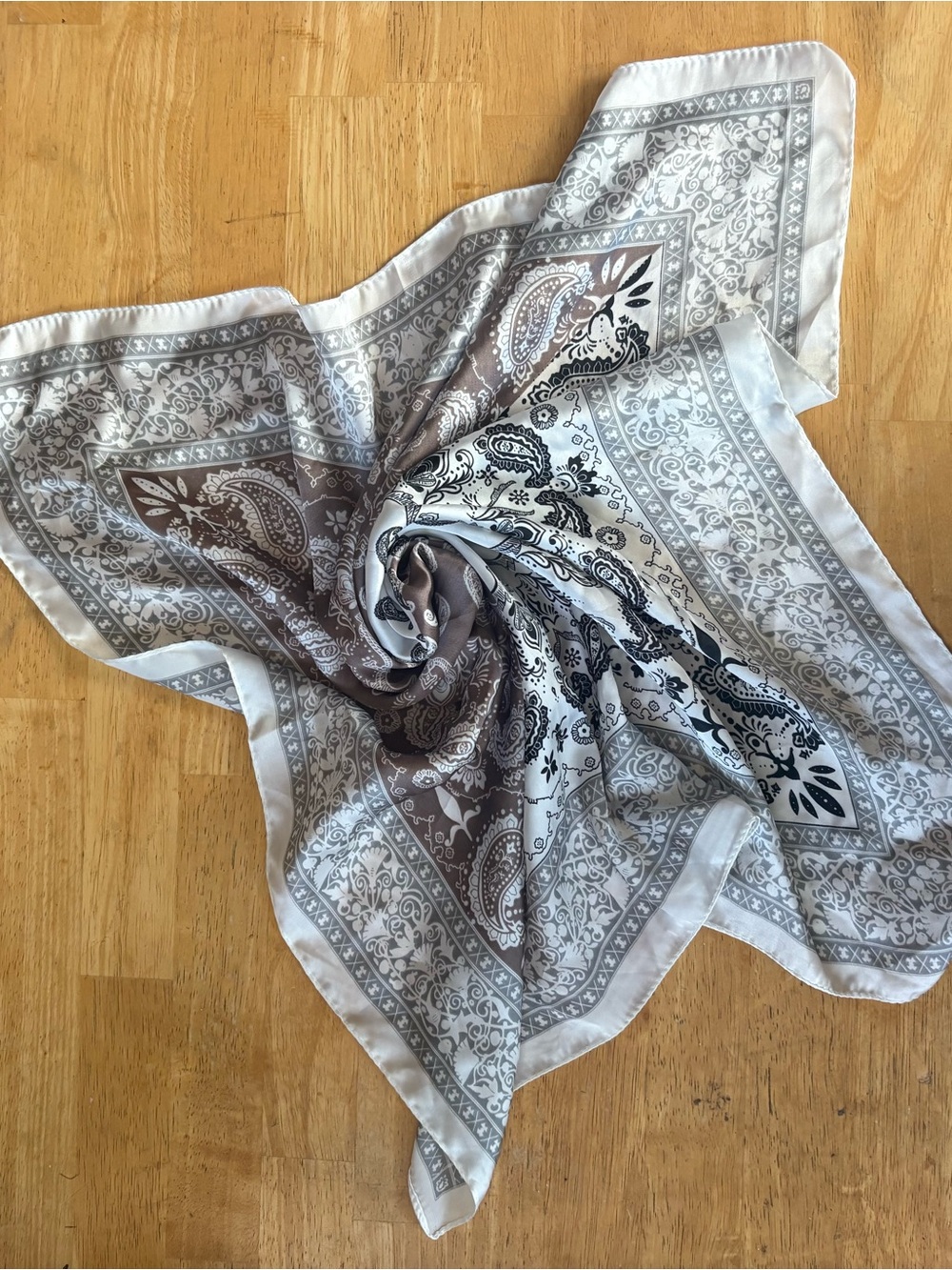 Paisley Bandana-Style Scarf in Brown and White